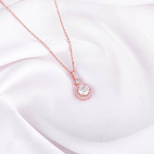 GIVA Sterling Silver Rose Gold Drizzle Drop Pendant With Link Chain Rhodium Zircon Silver Pendant