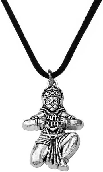 Shiv Hari Hanuman Bajrangbali with shree RAM Black Thread Pendant Set Silver Stainless Steel Pendant Set