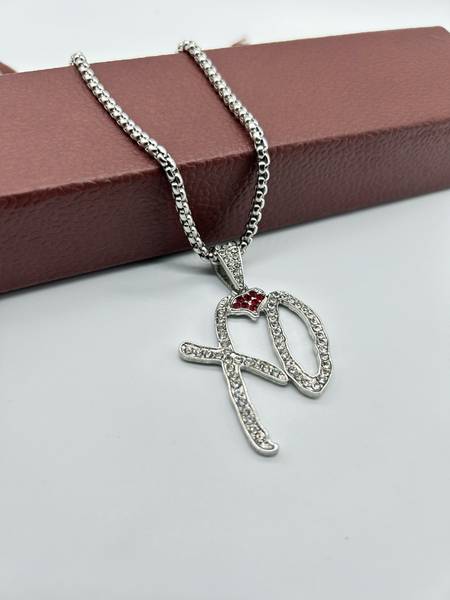 FashionLobby mens embellished Xo pendant necklace silver alloy pendant Silver Cubic Zirconia Alloy, Stainless Steel Pendant Set