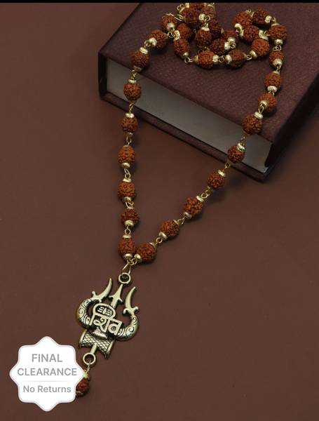 psight Shiv Trshul mala Gold-Plated Lord Shiva Locket Wood Pendant rudraksha moti mala Wood Pendant Set