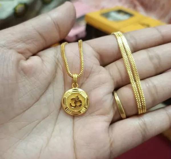 Ansh Enterpris Om Religious Gold Plated Pendant With Unic Chain Man For Women Gold-plated Crystal Brass Pendant