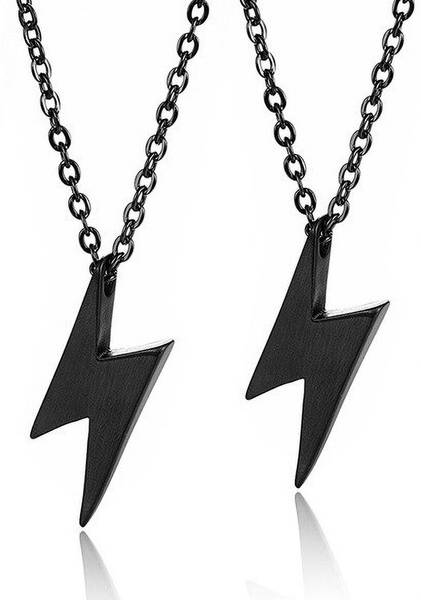 Murliwala 2 Pcs Black Harry Potter Lightning Bolt Flash Zig Zag Pendant Locket With Chain Stainless Steel Pendant Set