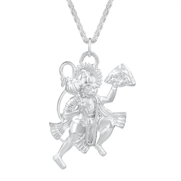 Morvi Silver Plated Lord Flying Hanuman, Bajrang Bali, Balaji Pendant Locket Jewelry Silver Brass Pendant