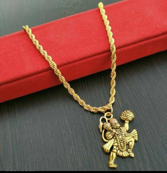 kiandka creation gold plated Hanuman bajrangbali locket with brass chain for boy/men&girls/women Gold-plated Brass Locket