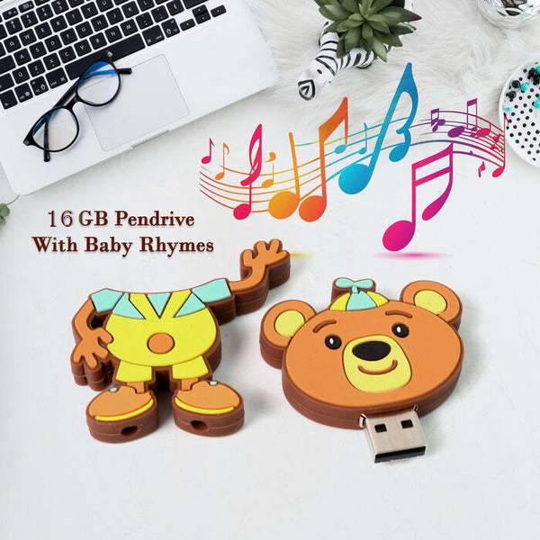 Natation Portable Cartoon Shape Silicone USB Pen drive / Flash disk With Baby Rhymes Song 16 GB Pen Drive Compatible with Laptop, Desktop Computer, Au...