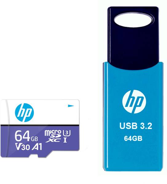 HP 64GB Class 10 MicroSD Memory Card (MSDCWAU3-64GB) & 712W 64 GB Pen Drive