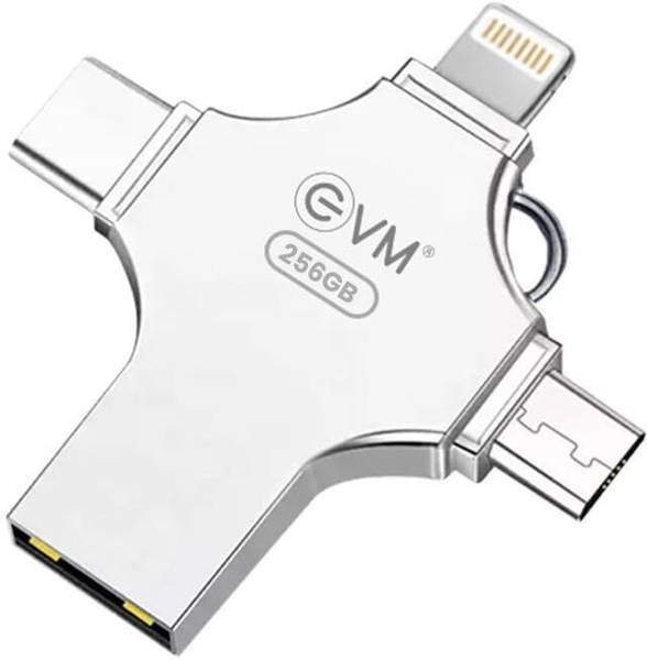 EVM EnStore 4 in 1 OTG FlashDrive/Type C/Lightning/USB 3.0 for PC/IOS/Android 256 GB Pen Drive Compatible with Desktop Computer, Laptop, Mobile USB 3....