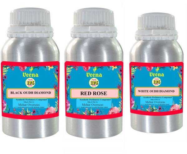 Veena Unisex Attar Perfume, Red Rose,Black Oudh Diamond, White Oudh Diamond 3 Pcs Perfume - 25 ml