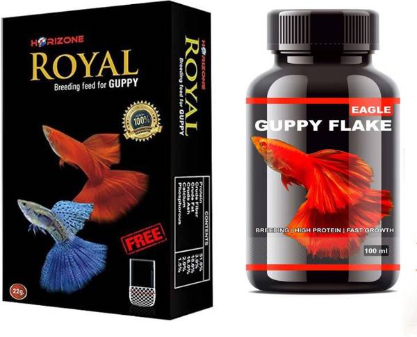 Horizone Royal Guppy, 22g & Eagle Guppy Flakes, 100ML Guppy Fish Food Combo 0.022 kg (2x0.01 kg) Dry Adult, Senior, Young Fish Food