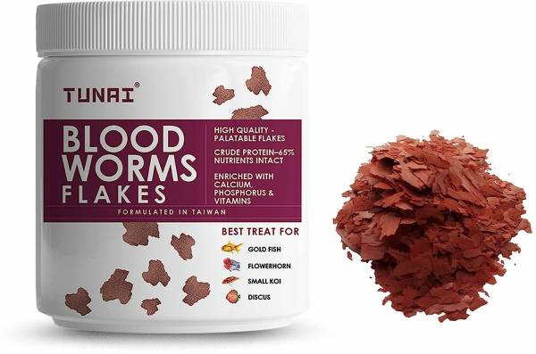 TUNAI Blood Worm Flakes Fish Food Enriched with 65% Protein Blood