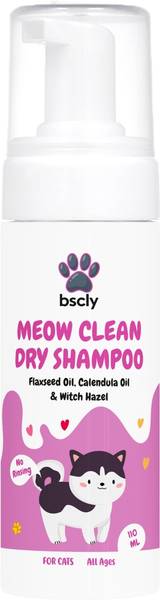 bscly Organic Dry Bath Shampoo For Cats Allergy Relief Meow Clean Dry Shampoo with, Flaxseed oil Cat Shampoo