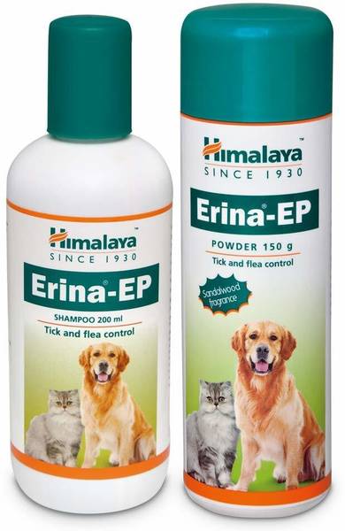 Himalaya Herbals Erina EP Tick & Flea Shampoo 200ml and Tick & Flea Dusting Powder 150ml Combo Flea and Tick NATURAL Dog, Cat Shampoo