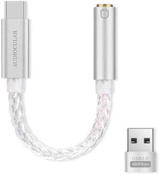 AUDIOCULAR Silver D07 Slim CX31993 Type C to 3.5mm Portable DAC, Connector Phone Converter