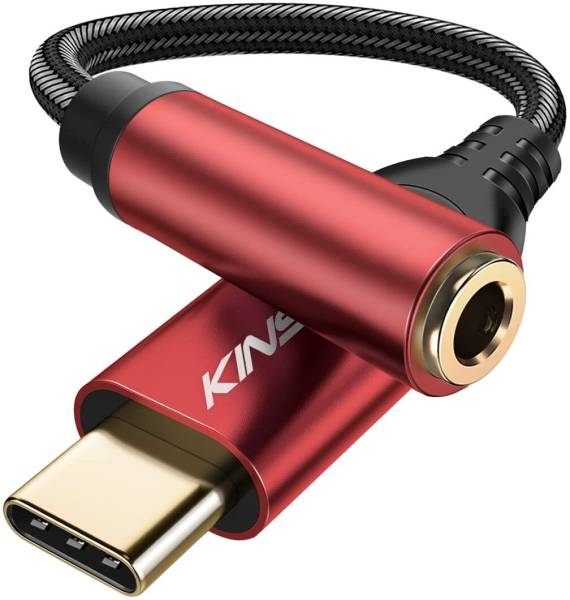 Kinsound Red USB Type C to 3.5 mm Audio Jack Connector, Hi-Res DAC Headphone Converter Phone Converter