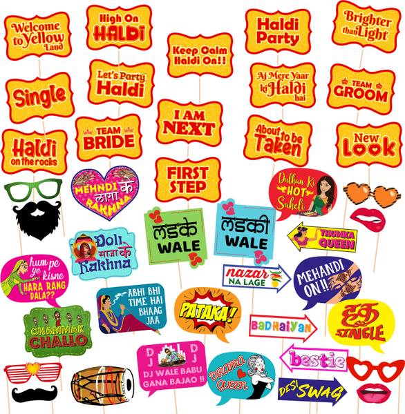 ZYOZI Mehndi Photo Booth Props and Haldi Photo Booth Props for Photoshoot(Pack of 42) Photo Booth Board