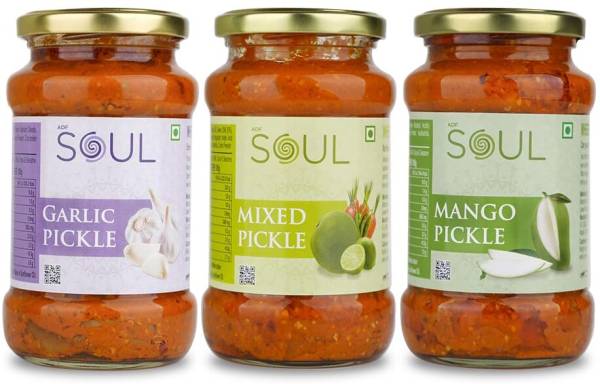 SOUL Pickle In Sunflower Pack Of 3 Mango, Mixed, Garlic Pickle