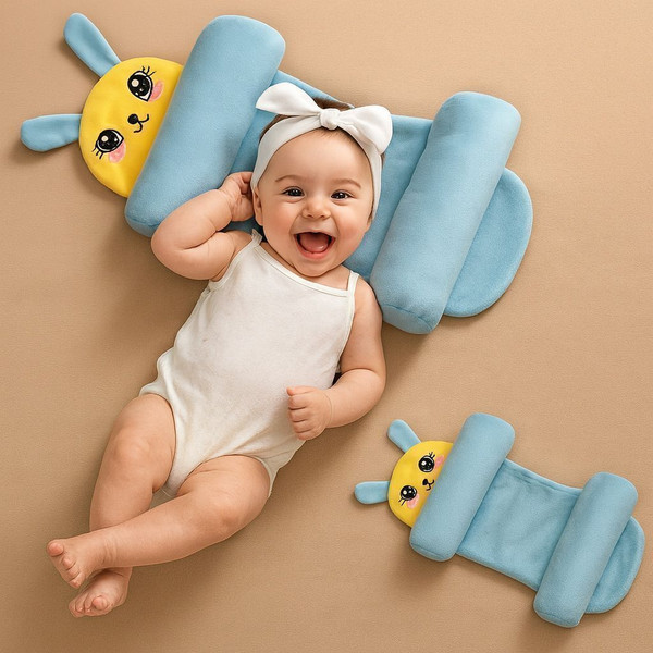 Omsurajiya Microfibre Baby Pillow Pack of 1 Animals Cartoon Kids Pillow | Sleeping Cushion for Girls | Cute Animal Print