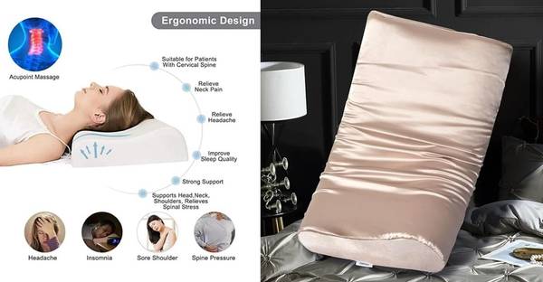 HKZ-YG Cervical Contour Memory Foam Pillow And Satin Pillow Cover Combo. Memory Foam Geometric Orthopaedic Pillow Pack of 1