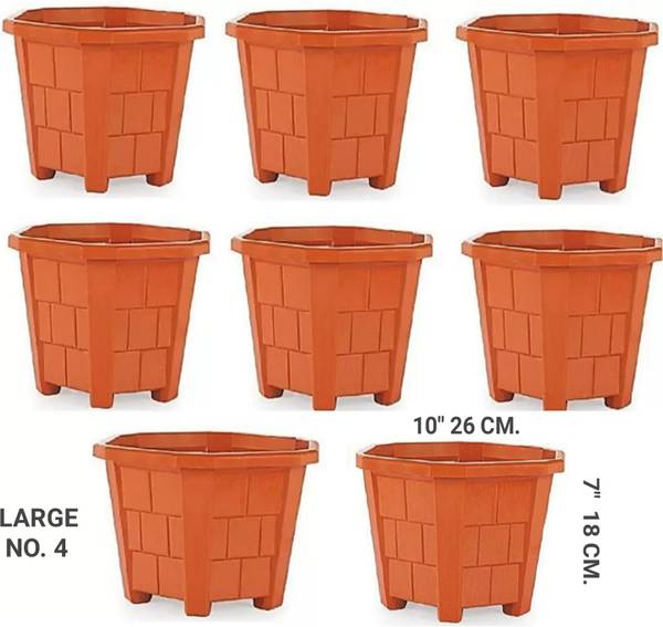 Plastichouse Plastic House Gardening Flower Pot 18 C.M. Hexa Garden Plastic Planters Plant Container Set Gamla Pot For Garden And Balcony Flowering (P...