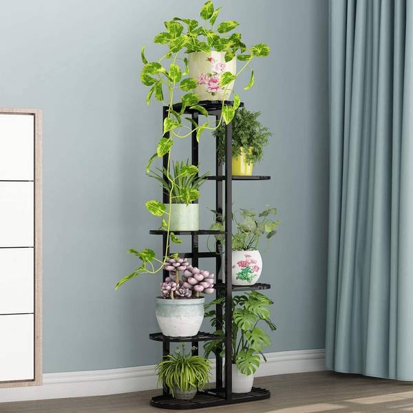 G M Crafts 6 TIER 7 POTTED METAL POT STAND FOR OUTDOOR INDOOR BALCONY GARDEN {NO POT} Black Plant Container Set