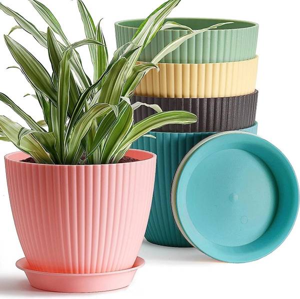 Mataiva Round Flower Pots Indoor Outdoor Planters with Tray for Home Decoration Garden Plant Container Set