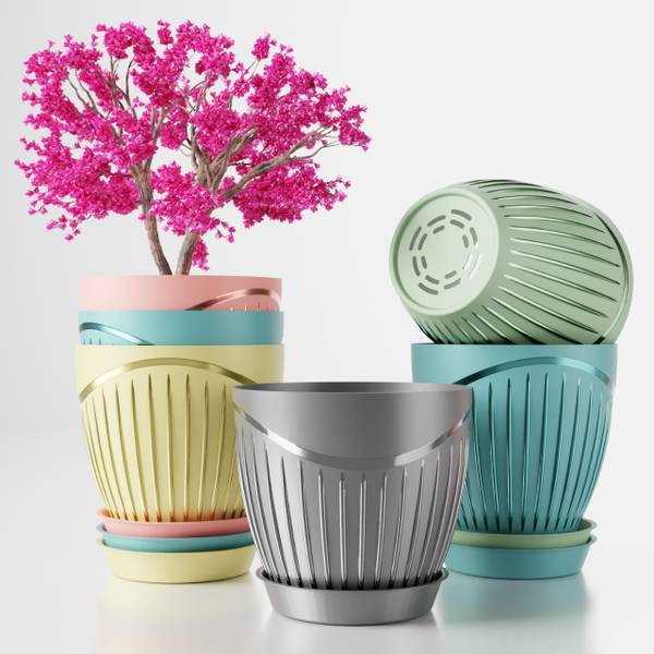 VIVED Plastic Pots Set of 5 for Home Garden| Flower Pot for Indoor & Outdoor Plants Plant Container Set