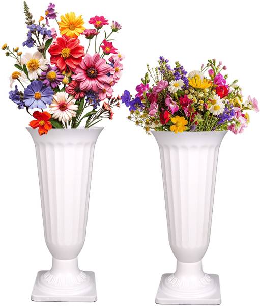 Garden's Need 17-Inch (43.18 cm) White Color Trumpet Shape Plastic Frooti Indoor Flower Vases Plant Container Set