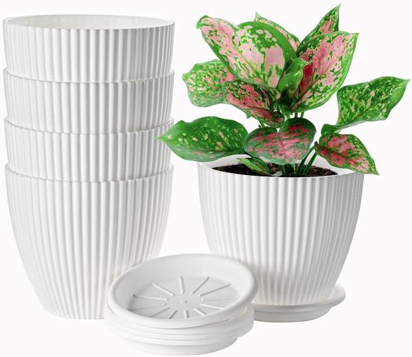 PILOT MART Round Flower Pots with tray for Home & Decoration Planters, Terrace, Garden Etc Plastic Vase