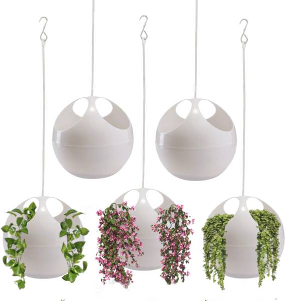 DOAP Hanging Pots For Balcony, 6Inch Planters For Plants & Flowers White Color,5pcs. Plant Container Set