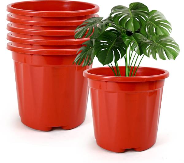 YK PLASTICS 8inch-np-red-6-yk Plant Container Set