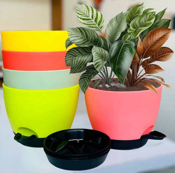 NORVIUM Pack 5 Self Watering Pots for Home & Decoration Planters Plant 6*6.7 Inch Plant Container Set