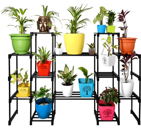 keeva 12 Step Long Metal Plant Stand For Balcony, Living Room, Flower Pot Stand Plant Container Set