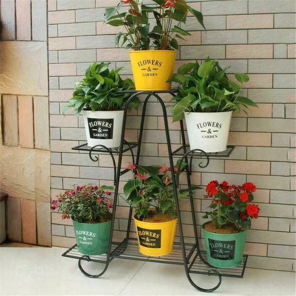 Trendy Decor Metal Flower Plant Shelf Rack Stand Balcony Garden Multilayer 6-Tier Home{Black} Plant Container Set