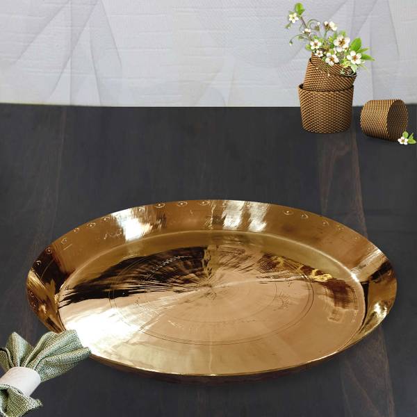 Shrinika Original Brass Indian Handmade Dinner Plate / 100% Pure Brass Dinner Thali Dinner Plate