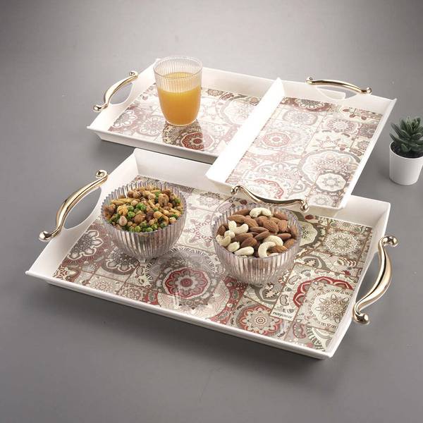 NAYASA Regency Royal Design Plastic Big,Medium And Small Size Serving Tray (Pack Of 3) Tray