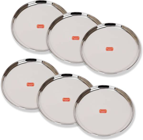 Sumeet Stainless-Steel Heavy Gauge Dinner Plates with Mirror Finish-32.3cm Dia, Silver Dinner Plate