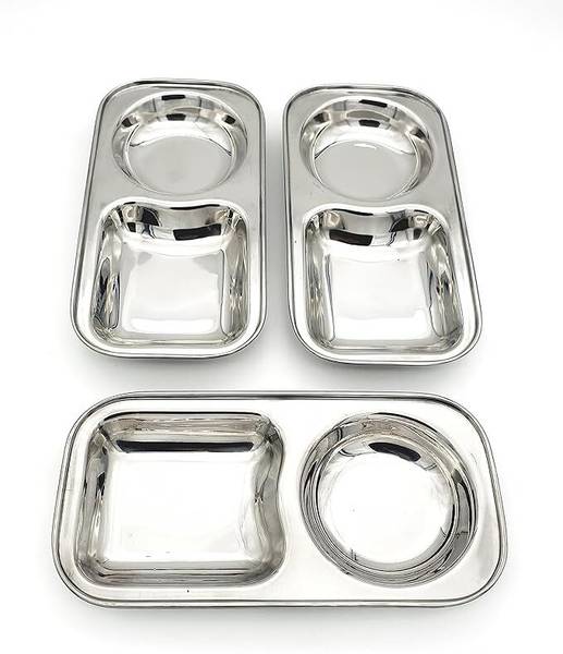 Super HK Stainless Steel Serving Plate| Samosa Plate| Sabzi Plate| Snack Plate|Chat Plate Sectioned Plate