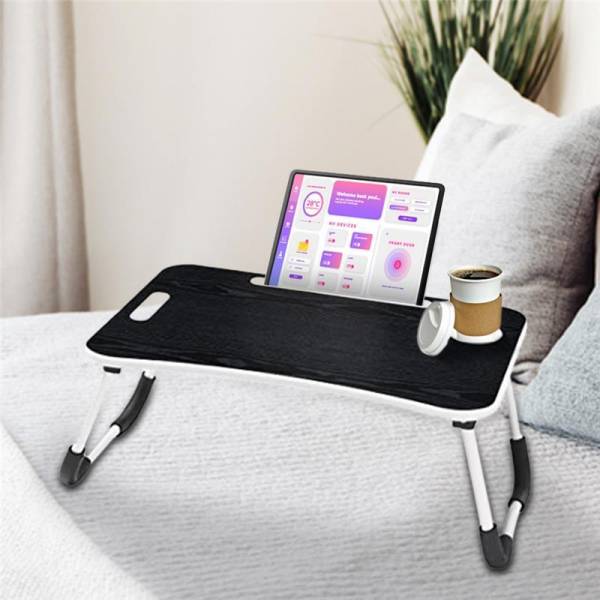 SAVYA HOME Wooden Foldable Laptop Table with C biding  black Wood Portable Laptop Table