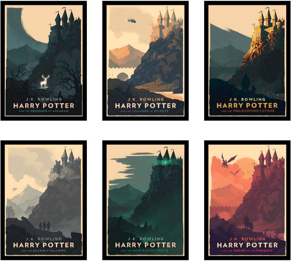 Pack of 6 - Harry Potter Art Wall Framed Posters, Included Seamless Pins Hooks Wall Decor Framed Posters Wall Art 8x12 inch (A4 Size) For Bedroom, Liv...