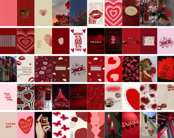 Red Aesthetic Wall Collage Kit for Room Decor | Set of 50 Aesthetic Posters | 300 GSM Water Resistant Paper | Size 4x6 Inch | Unframed | A6 (50) Paper...