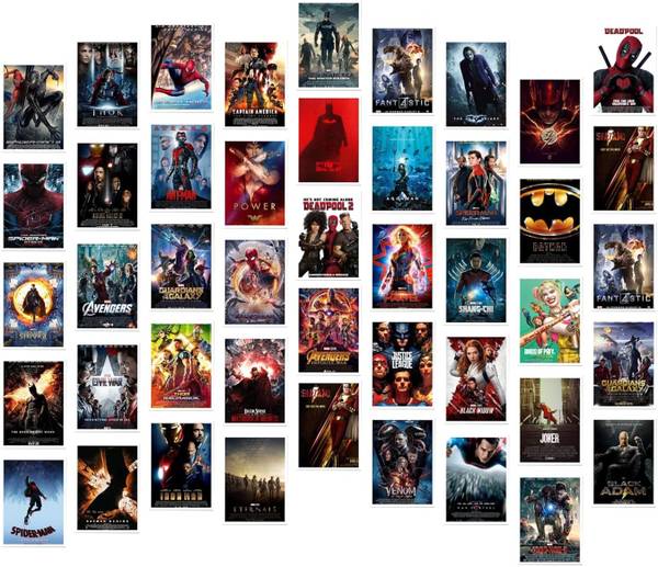 Marvel & DC Movies Aesthetic Wall Posters Collage 50 Pieces (4 x 6 Inches) Iron Man, Captain America, Avengers Aesthetic Wall Collage Kit for Girly Ho...