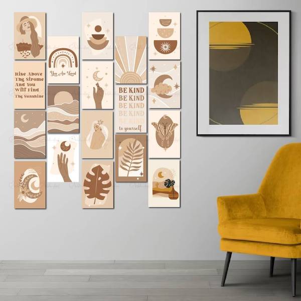 Brown Aesthetic wall collage pack of 18 | 6 * 4 inches | Hippie Girls room decor | Boho styled wall poster set Fine Art Print