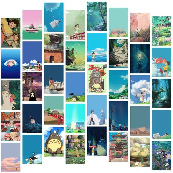 Studio Ghibli Anime Aesthetic Wall Collage Kit || 40 Unique Poster Set + Free Tape, 4x6in Each, Posters: Dorm, Hostel Essential, Aesthetic Room Decor ...
