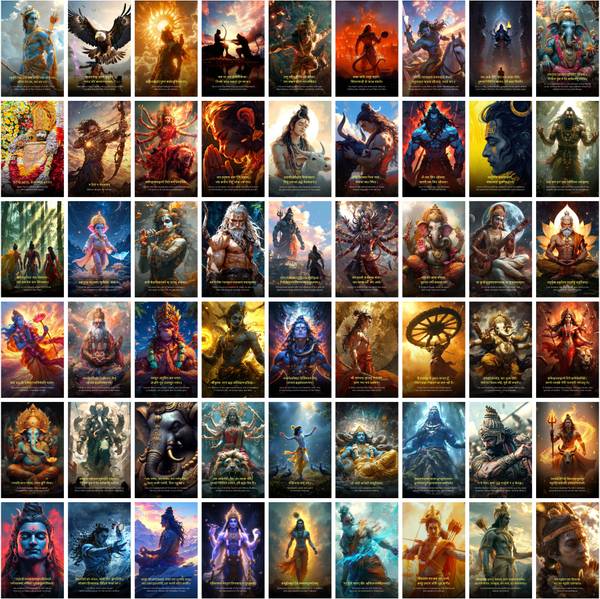 Sacred Hindu Deities & Epic Characters  54 Small Posters for Spiritual Decor Fine Art Print