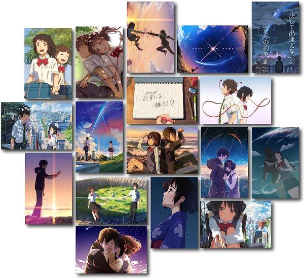 YOUR NAME ANIME WALL POSTER | PACK OF 18 wall collage kit |ANIME WALL COLLAGE6 * 4 inches | Mitsuha Miyamizu, Taki Tachibana 3D Poster