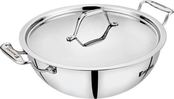 BERGNER Tripro Triply Stainless Steel Tasla/Tasra/Kadai/ Induction Bottom Kadhai 26 cm diameter with Lid 4.5 L capacity