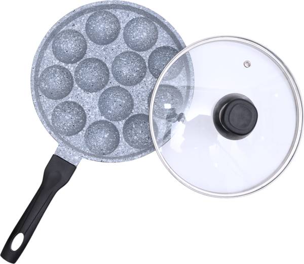 Zen Non-Stick Aluminum Appam Maker  12 Cavity, 22 cm, with Lid Paniarakkal with Lid 0.5 L capacity 22 cm diameter