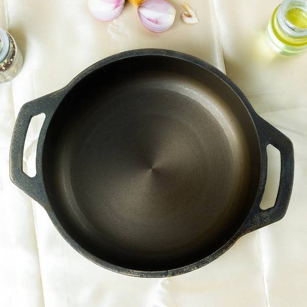 MARC Marc 100% Toxin-free, Long Lasting Pre-seasoned Cast Iron Flat 9 Inch Kadhai 21.5 cm diameter 2 L capacity