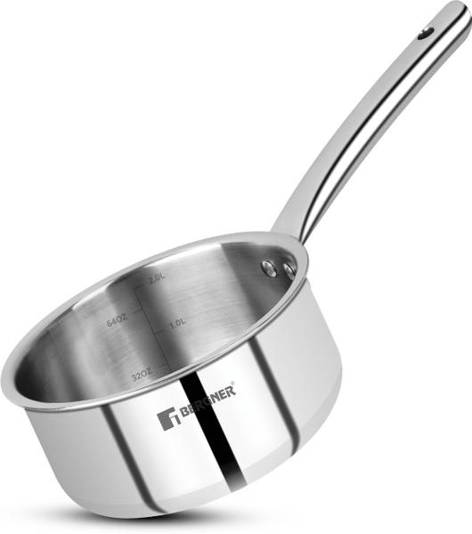 BERGNER Tripro Triply Stainless Steel Saucepan | Less Oil Use | Induction Bottom Sauce Pan 18 cm diameter 2.2 L capacity
