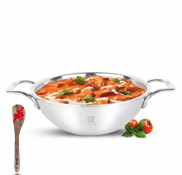 Omichef Primax 30 (6 LTR) Triply Stainless Steel Kadhai,Induction & Gas Compatible Kadhai 30 cm diameter 6 L capacity